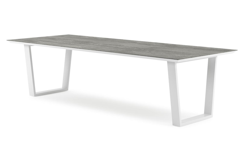 Pagino tuintafel rechthoekig in wit aluminium en volkeramiek Aspen Grey - L 280 x B 110 x H 73.5 cm