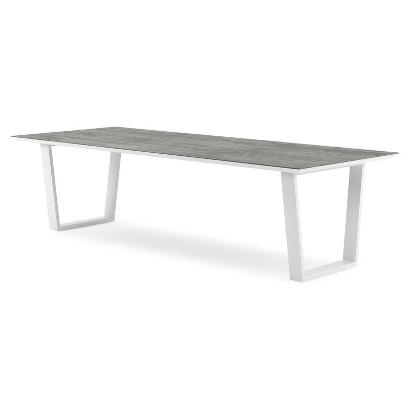 Pagino tuintafel rechthoekig in wit aluminium en volkeramiek Aspen Grey - L 280 x B 110 x H 73.5 cm