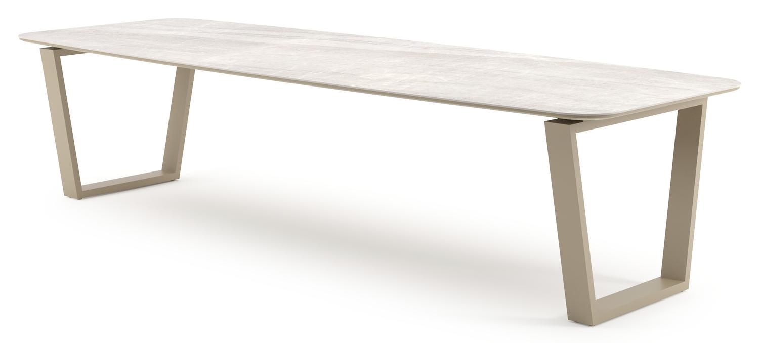 Pagino tuintafel bootvorm in beige aluminium en volkeramiek Taj Mahal - L 315 x B 115 x H 73 cm