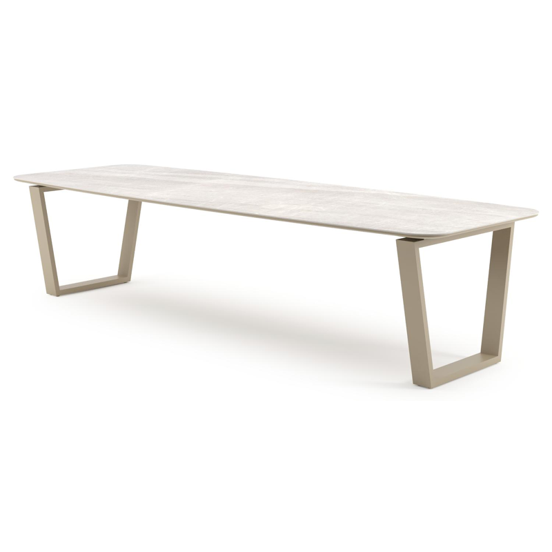 Pagino tuintafel bootvorm in beige aluminium en volkeramiek Taj Mahal - L 315 x B 115 x H 73 cm