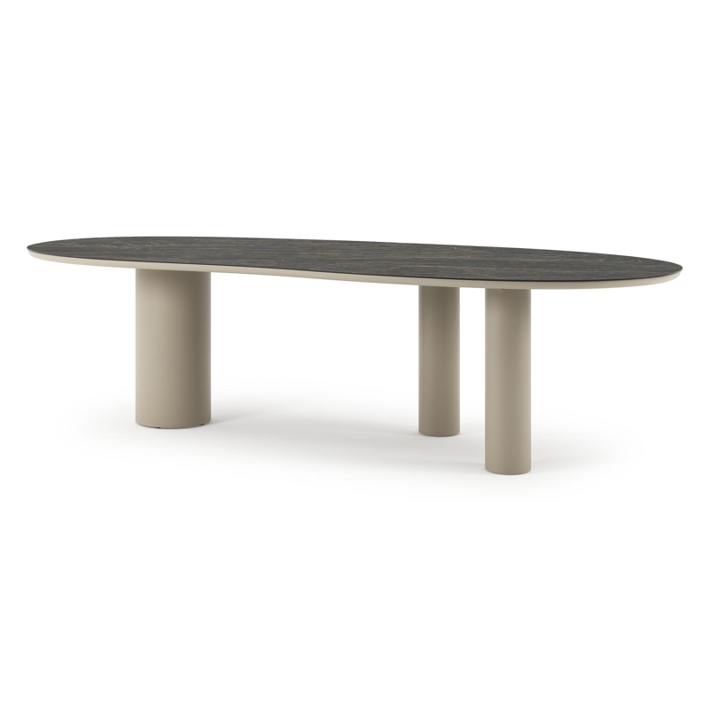 Table de jardin Organo organique en aluminium beige et céramique pleine Black Obsession - Lg. 280 x Lrg. 120 x Haut. 74 cm