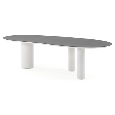 Table de jardin Amico organique en aluminium blanc et céramique pleine Basalt Black - Lg. 280 x Lrg. 120 x Haut. 73.5 cm