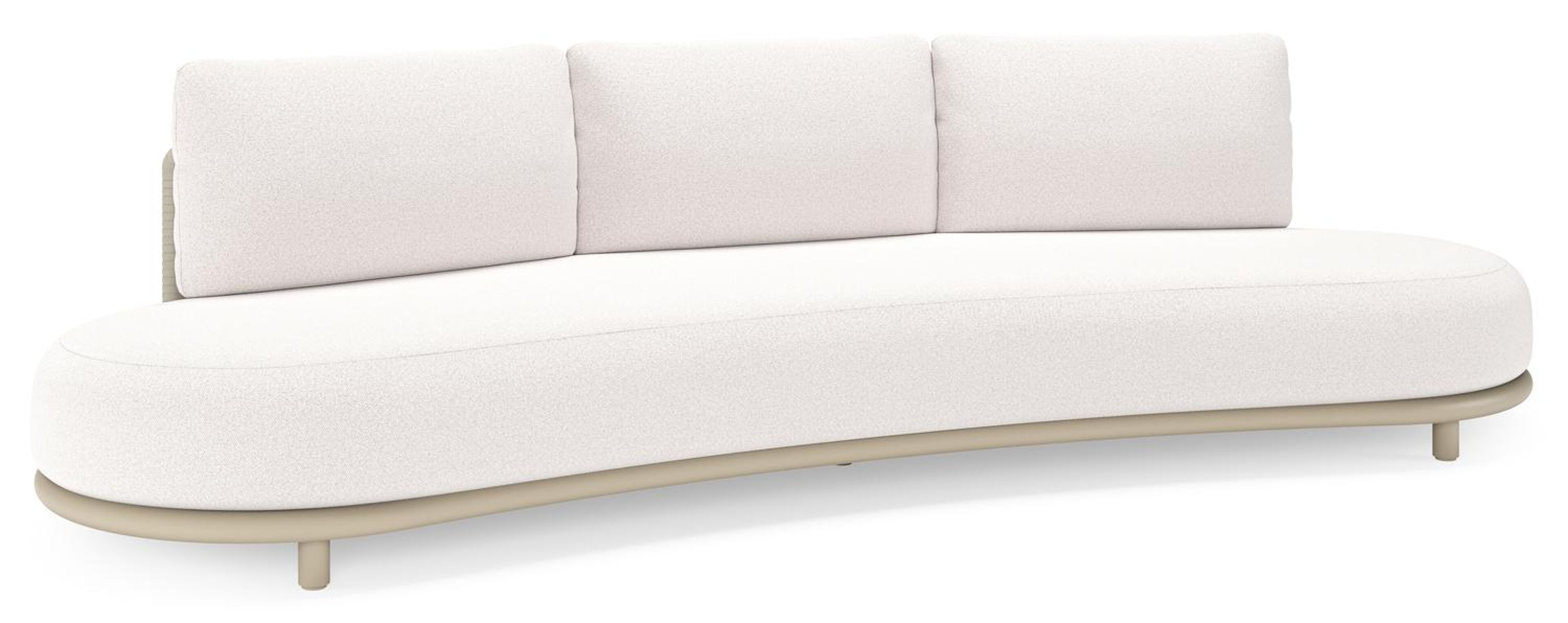 Lomano loungebank in beige aluminium en beige verticaal geweven luxe vlakke rope met Ego Eggshell all weather solica