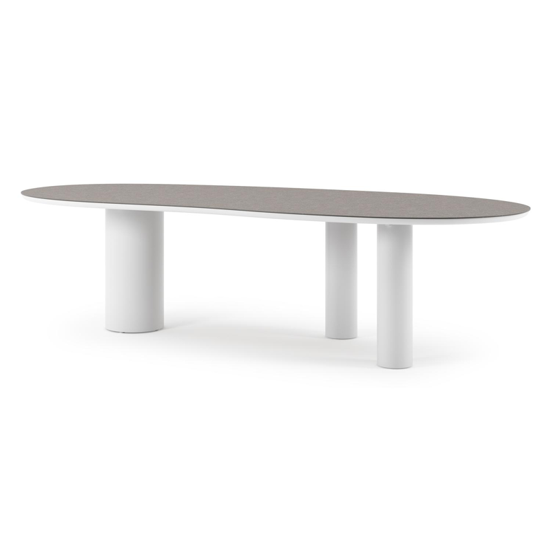 Table de jardin Organo organique en aluminium blanc et céramique pleine Wulong - Lg. 280 x Lrg. 120 x Haut. 74 cm