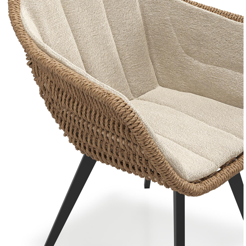 Pagino tuinstoel in zwart aluminium en bruin ronde wicker met zitkussen in All Weather Cosytica Marbella Sand