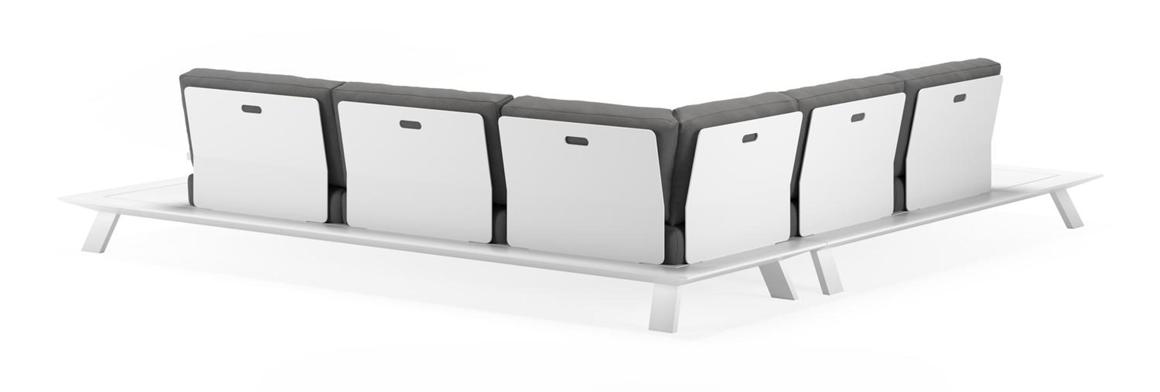 Cesano loungehoek in wit aluminium met natte charcoal chine all weather sunbrella® luxe kussens