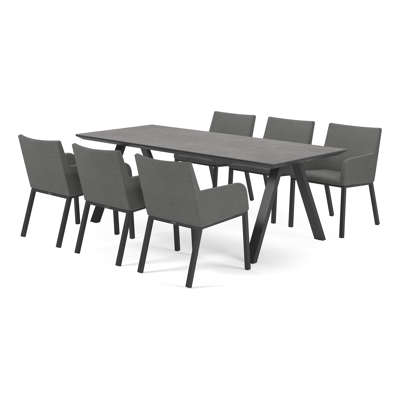 Puglia tuinset in zwart aluminium en grijs volkeramiek tafelblad met 6 Rivo tuinstoelen