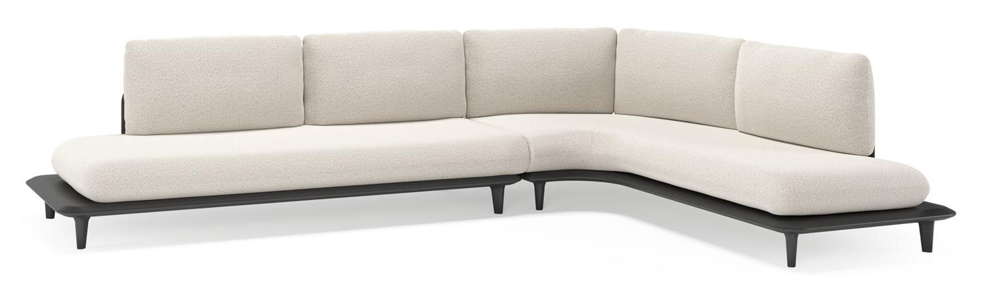 Salon de jardin d'angle Bomero en aluminium noir et coussins en all weather solica firenze natural