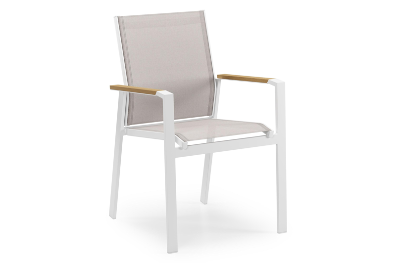 Tora tuinset rond in wit aluminium en polywood met 6 Bahia tuinstoelen