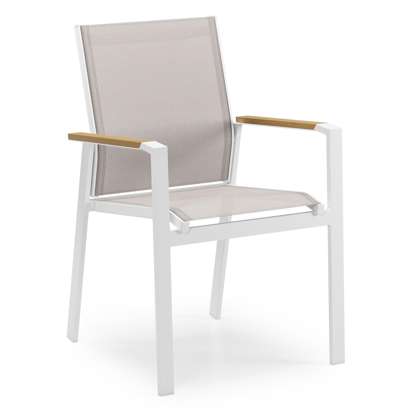 Bahia tuinstoel in wit aluminium en beige textilene en polywood armleuning