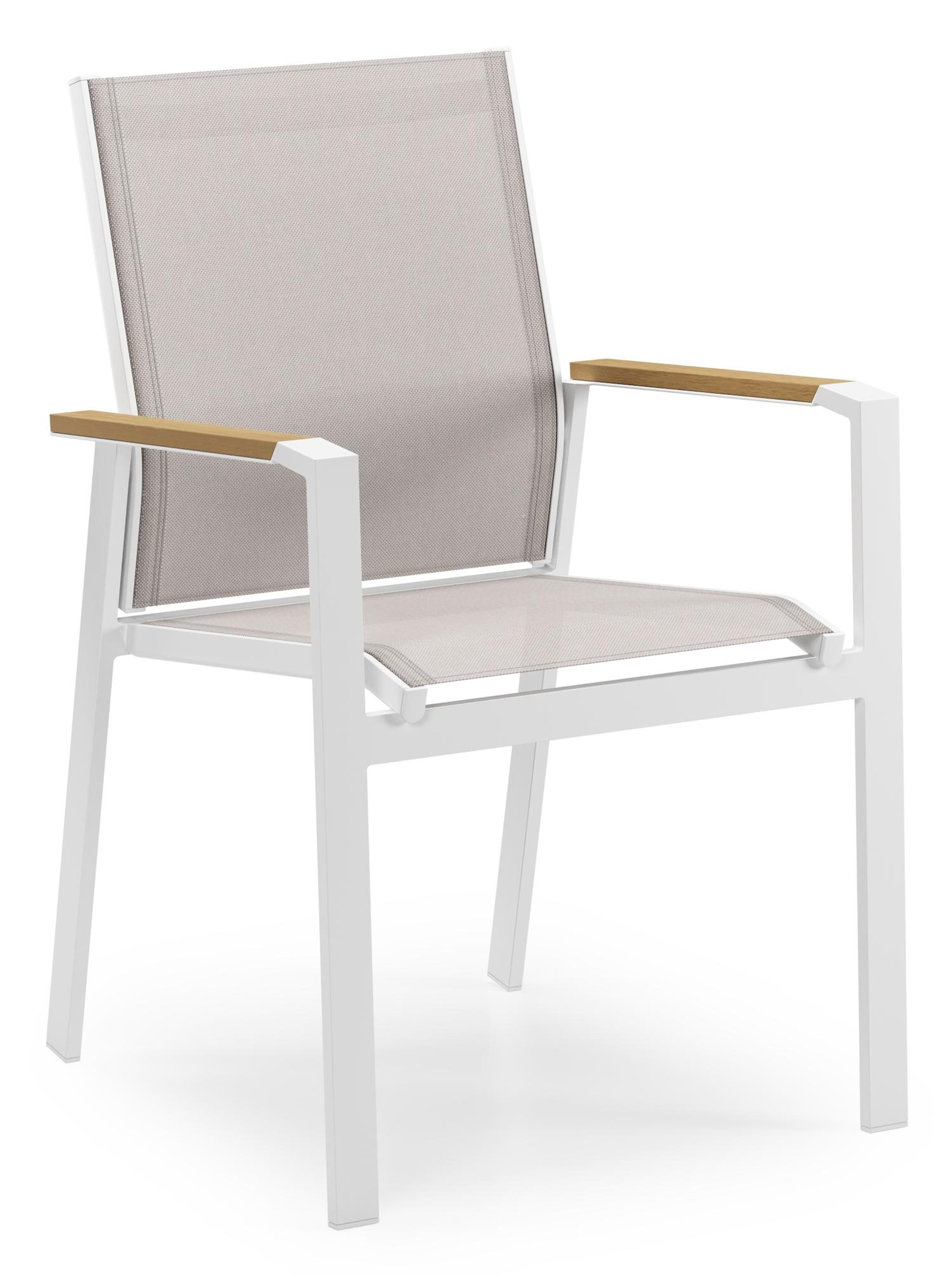 Bahia tuinstoel in wit aluminium en beige textilene en polywood armleuning