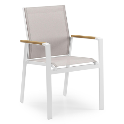 Tora tuinset rond in wit aluminium en polywood met 6 Bahia tuinstoelen