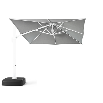 Minore zweefparasol met tiltfunctie in wit aluminium met natte charcoal chine all weather sunbrella® luxe parasoldoek - L1: x L2: 350 cm (met voet)