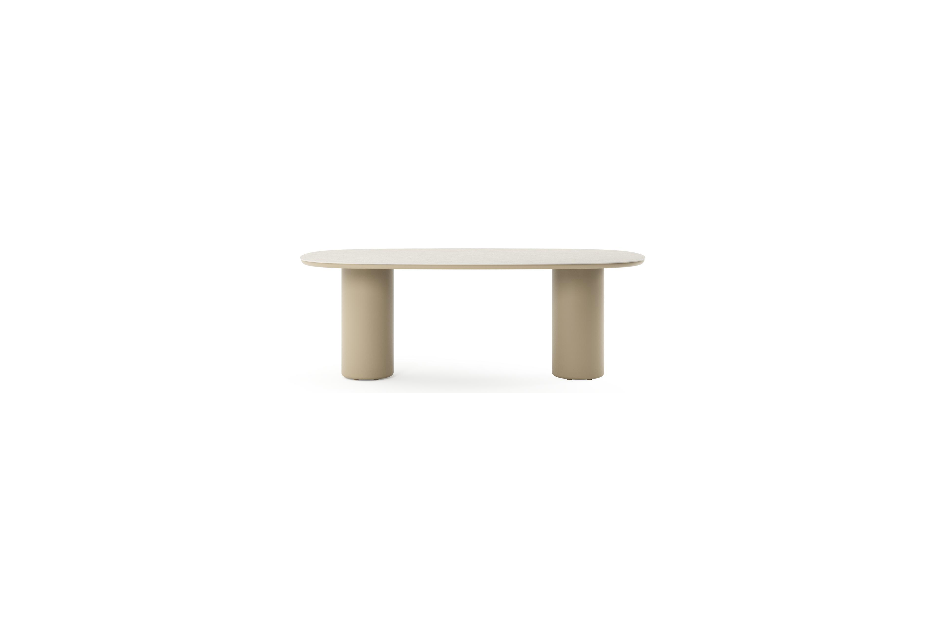 Table de jardin Amico bombo en aluminium beige et céramique pleine Shilin - Lg. 210 x Lrg. 110 x Haut. 73.5 cm