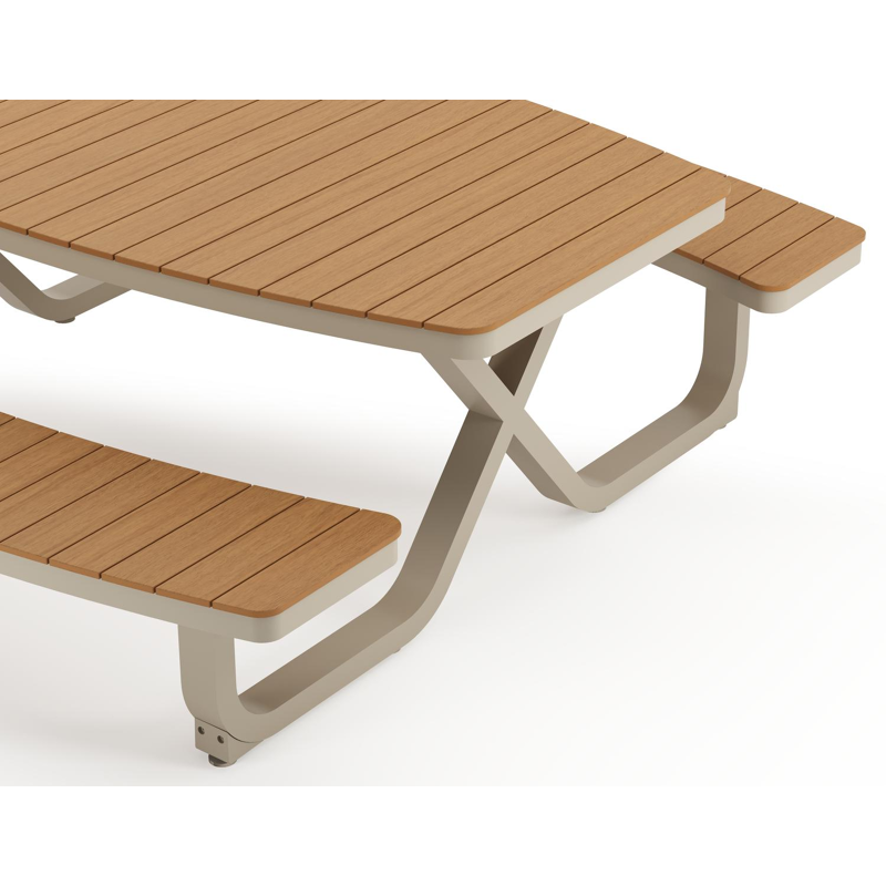 Alora picknicktafel in beige aluminium en polywood - L 200 x B 216 x H 73,5 cm