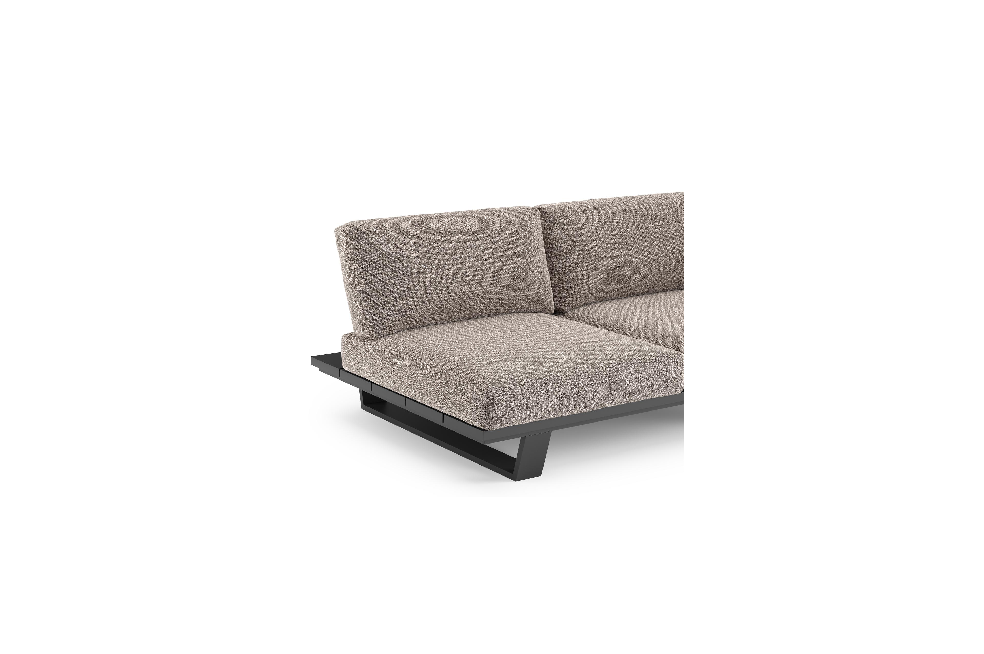 Pagino loungehoek in zwart aluminium met wander granite all weather sunbrella® luxe kussen