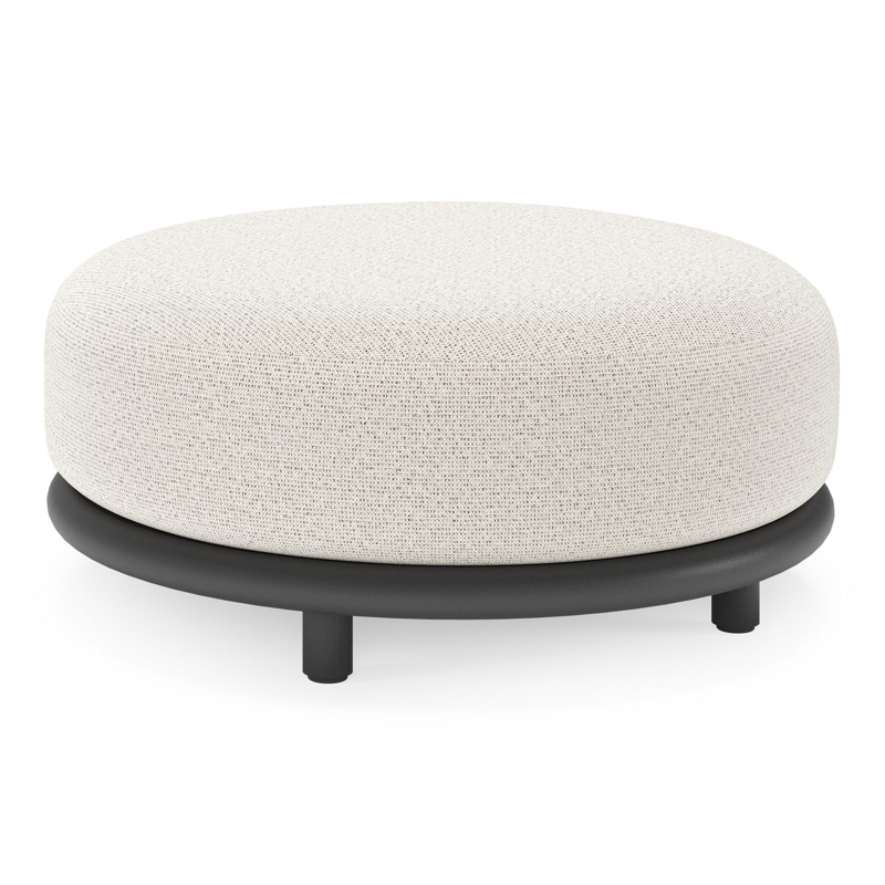 Lomano poef in zwart aluminium en beige verticaal geweven luxe vlakke rope met Firenze Natural all weather solica