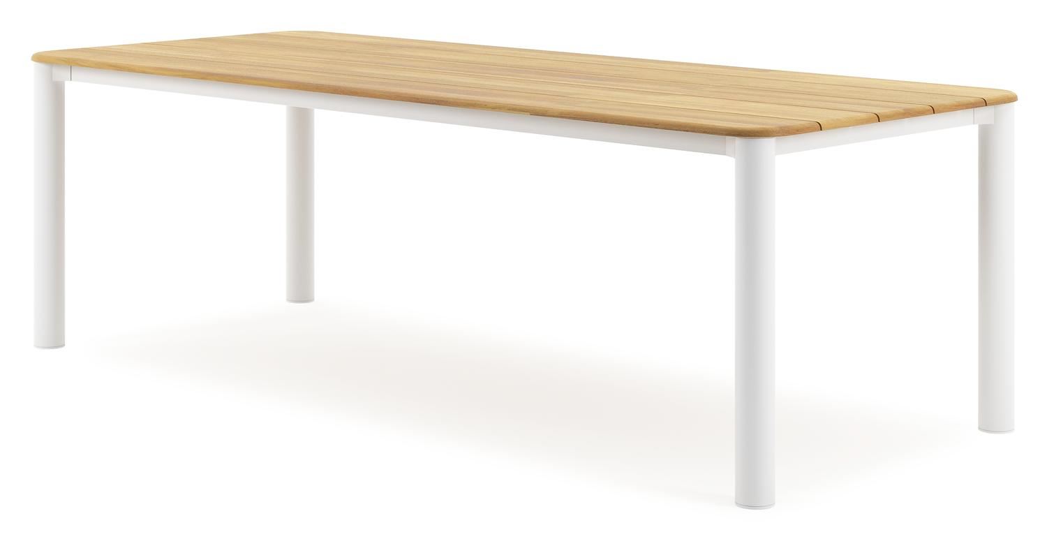 Orso tuintafel rechthoekig afgerond in wit aluminium en teak - L 240 x B 100 x H 73.5 cm