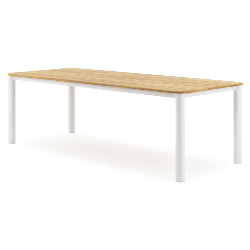 Orso tuintafel rechthoekig afgerond in wit aluminium en teak - L 240 x B 100 x H 73.5 cm
