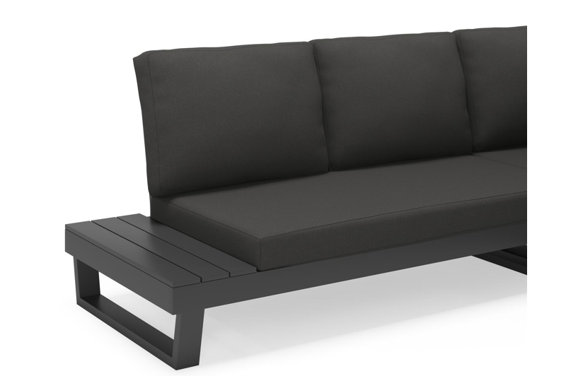 Modica loungehoek in zwart aluminium met natte sooty all weather sunbrella® premium kussens