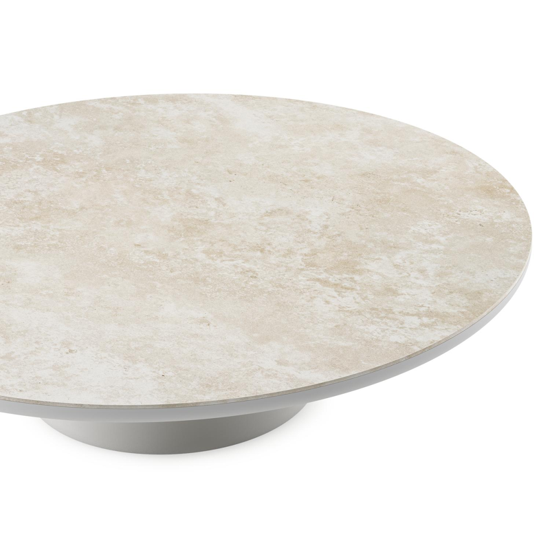Table de basse Amico ronde en aluminium blanc et céramique pleine Rapolano - Diam. 110 x Haut. 28 cm