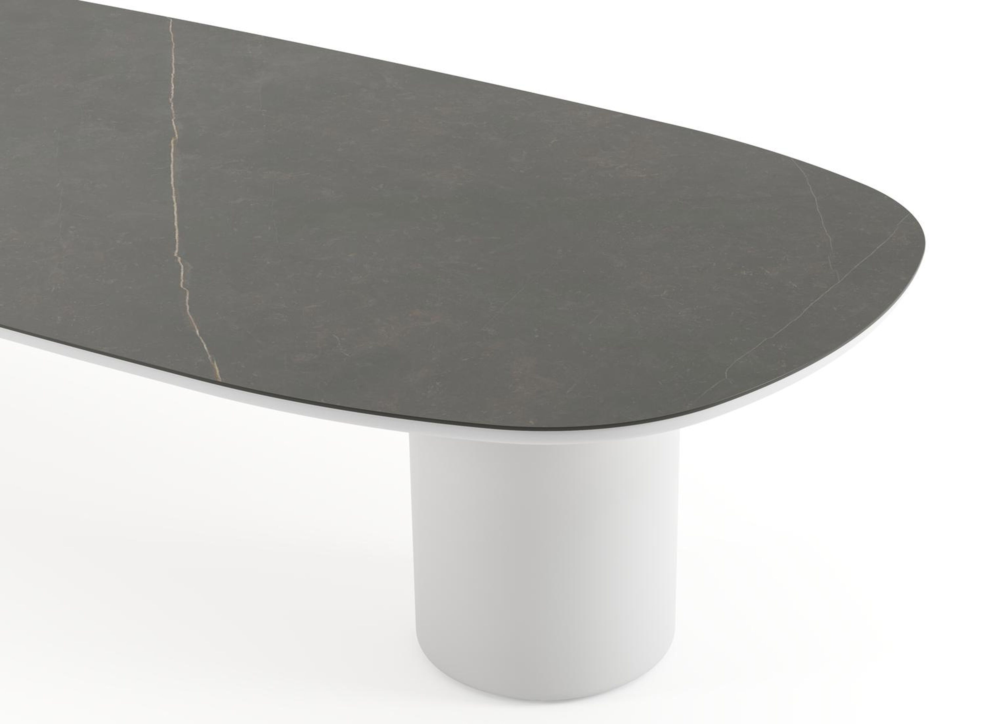 Table de jardin low dining Amico bombo en aluminium blanc et céramique pleine Calatorao - Lg. 320 x Lrg. 130 x Haut. 61 cm