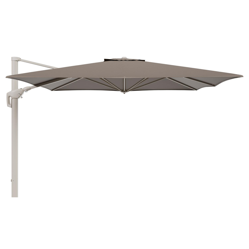 Minore zweefparasol met tiltfunctie in beige aluminium en Natte Heather Grey All Weather Sunbrella® Luxe parasoldoek - L1: 350 x L2: 350 cm (zonder voet) (zonder voet)