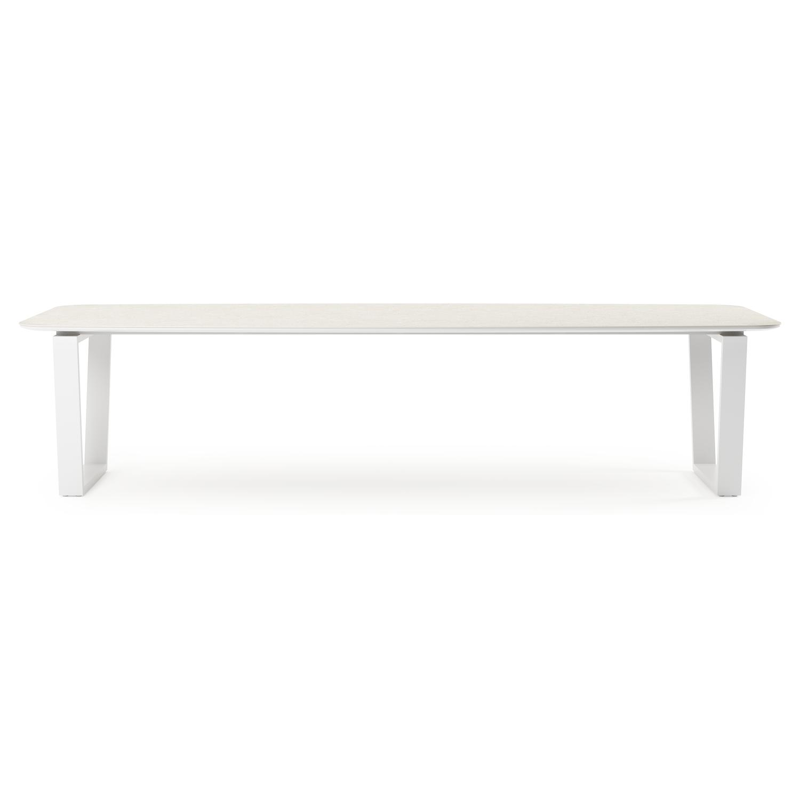 Table de jardin Pagino en aluminium blanc et céramique pleine shilin - Lg 315 x Larg. 115 x H 74 cm
