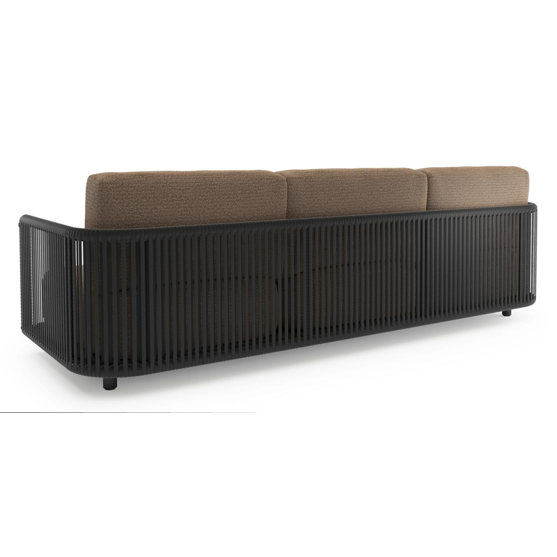 Organo loungebank in zwart aluminium en zwart verticaal geweven luxe vlakke rope met firenze bamboe all weather Solica kussen