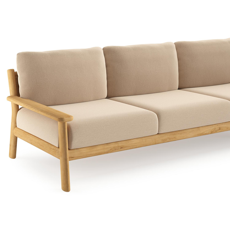 Amaro loungeset in teak met natte heather beige all weather sunbrella® luxe kussen