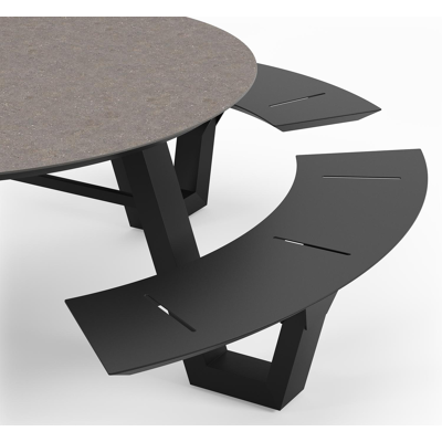 Rondino picknicktafel in zwart aluminium en volkeramiek wulong tafelblad - Dia. 148 x H 71.5 cm