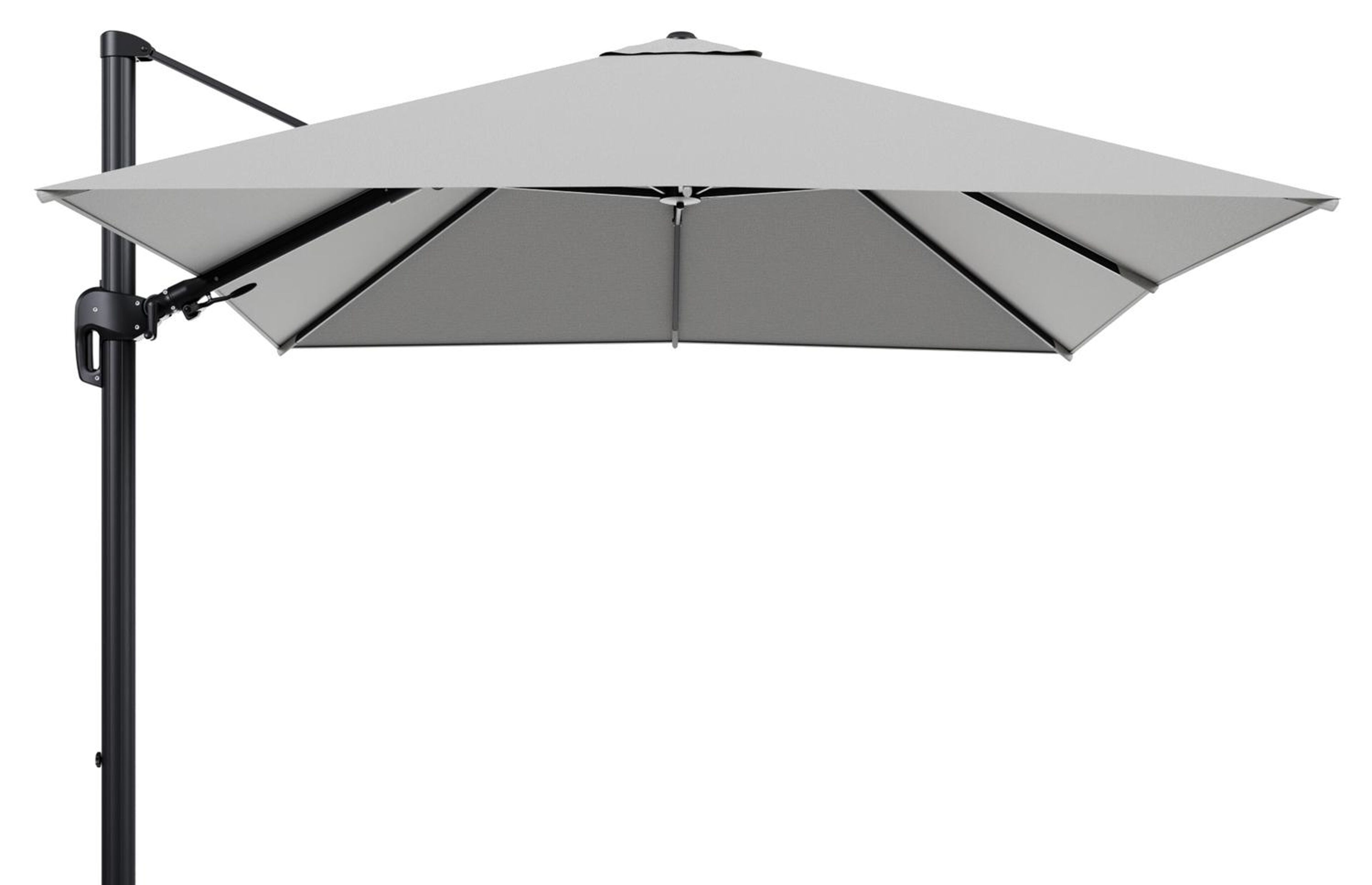 Rufina zweefparasol tiltfunctie in zwart aluminium en parasoldoek in All Weather Sunbrella® Luxe Savane Nimbus  - L1 300 x L2 300 cm (zonder voet)