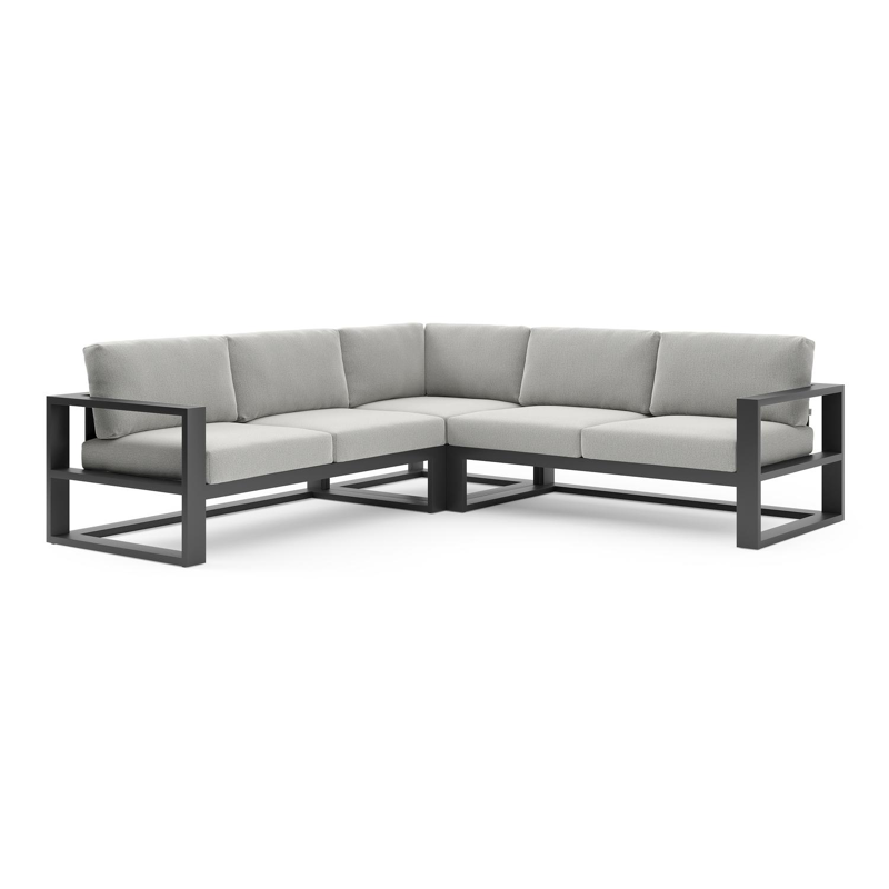 Salon de jardin d'angle Verato en aluminium noir et coussins en all weather sunbrella® luxe savane nimbus