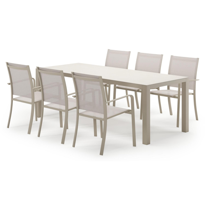 Varese ensemble de jardin rectangulaire en aluminium beige en sintered stone crema minerale avec 6 chaises de jardin Calobra