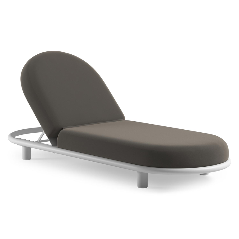 Chaise longue réglable Lomano en aluminium blanc avec natte carbon beige all weather sunbrella® luxe coussin