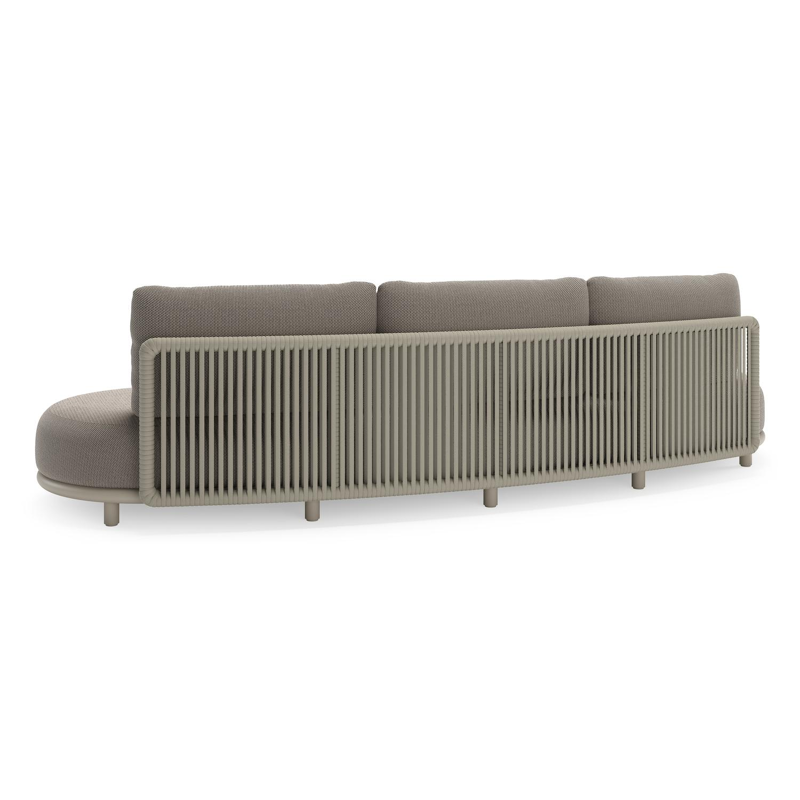 Lomano loungebank in beige aluminium en beige verticaal geweven luxe vlakke rope met Lopi Pepper all weather sunbrella® luxe
