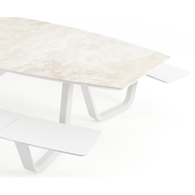 Forno picknicktafel bootvorm in wit aluminium en volkeramiek Rapolano L 280 x B 192 cm