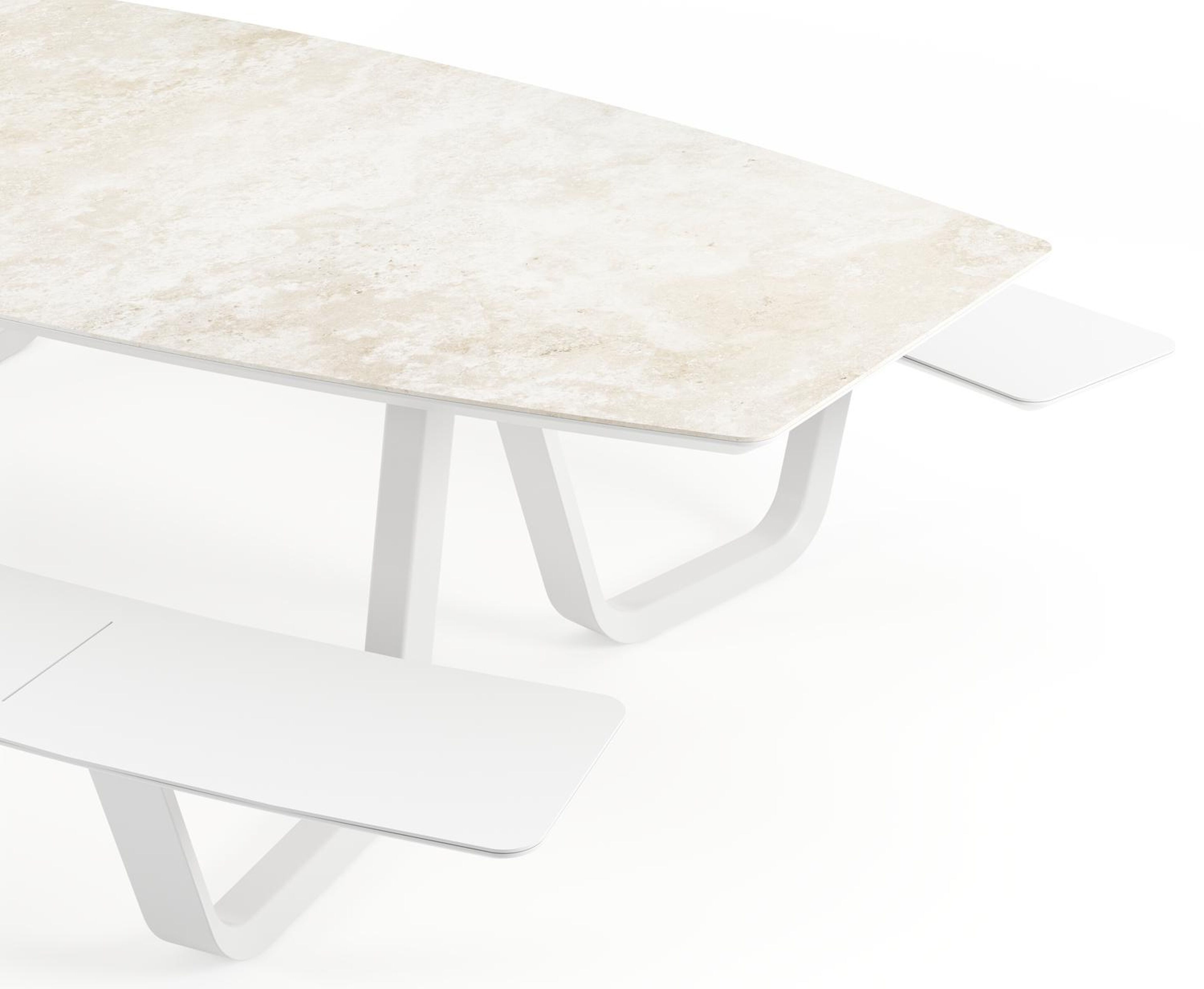 Forno picknicktafel bootvorm in wit aluminium en volkeramiek Rapolano L 280 x B 192 cm