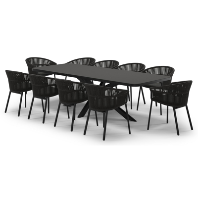 Ensemble de jardin Estella extensible rectangulaire en aluminium noir et sintered stone Notte minerale avec 10 chaises de jardin Matera