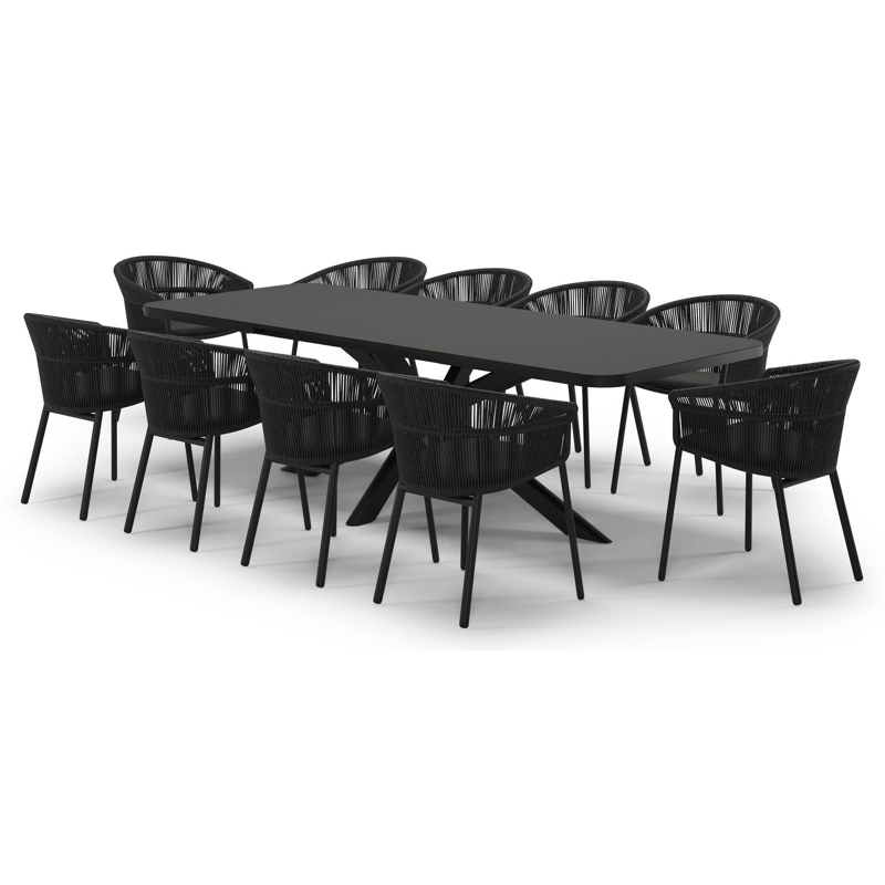 Estella verlengbare tuinset rechthoekig in zwart aluminium en sintered stone Notte minerale met 10 Matera tuinstoelen