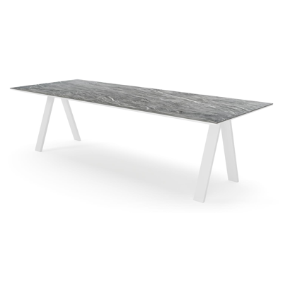 Table de jardin Cesano en aluminium blanc et ceramique pleine mar del plata - Lg. 280 x Larg. 110 x H 73,5 cm
