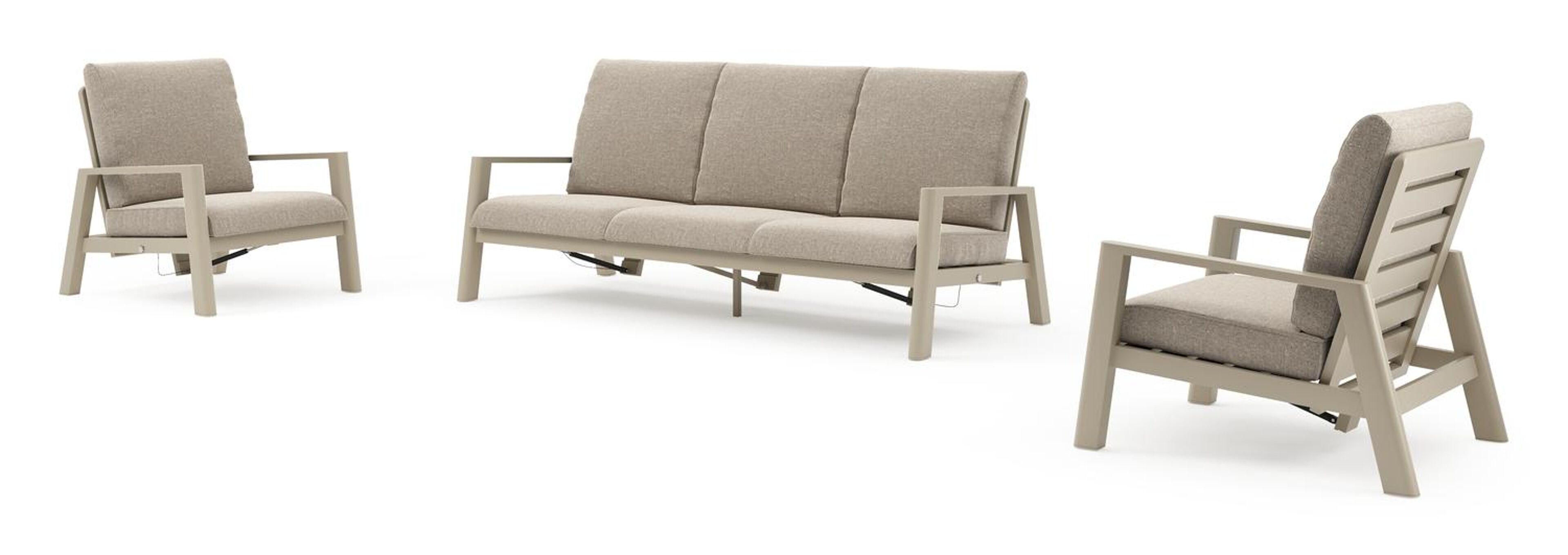 Cirello loungeset in beige aluminium met chartres pewter all weather sunbrella® luxe kussen