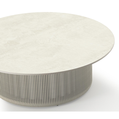 Erla loungetafel in beige aluminium en beige rope met sintered stone beige - Dia. 90 x H 30 cm