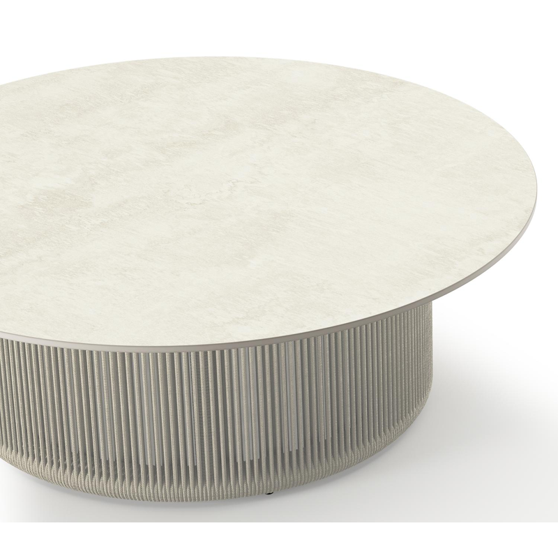 Erla loungetafel in beige aluminium en beige rope met sintered stone beige - Dia. 90 x H 30 cm