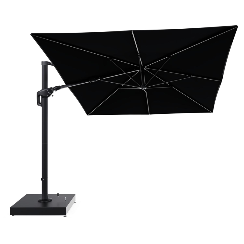Parasol pendant Minore avec fonction tilt en aluminium noir et toile de parasol All Weather Sunbrella® Premium noir - Lg.1 400 x Lg.2 300 cm avec pied de parasol Minore 260 kg avec roulettes
