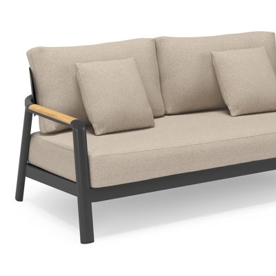 Salamanca loungebank 2-zit in zwart aluminium en teak met desert weather+ softtouch kussen