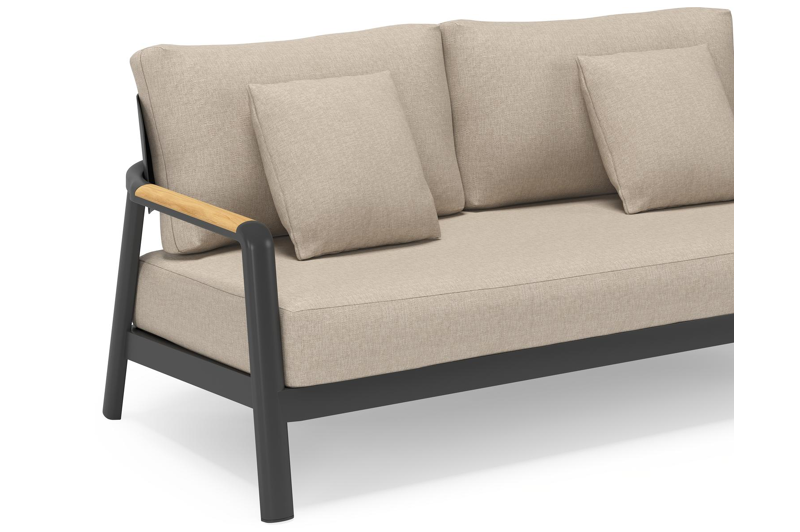 Salamanca loungebank 2-zit in zwart aluminium en teak met desert weather+ softtouch kussen