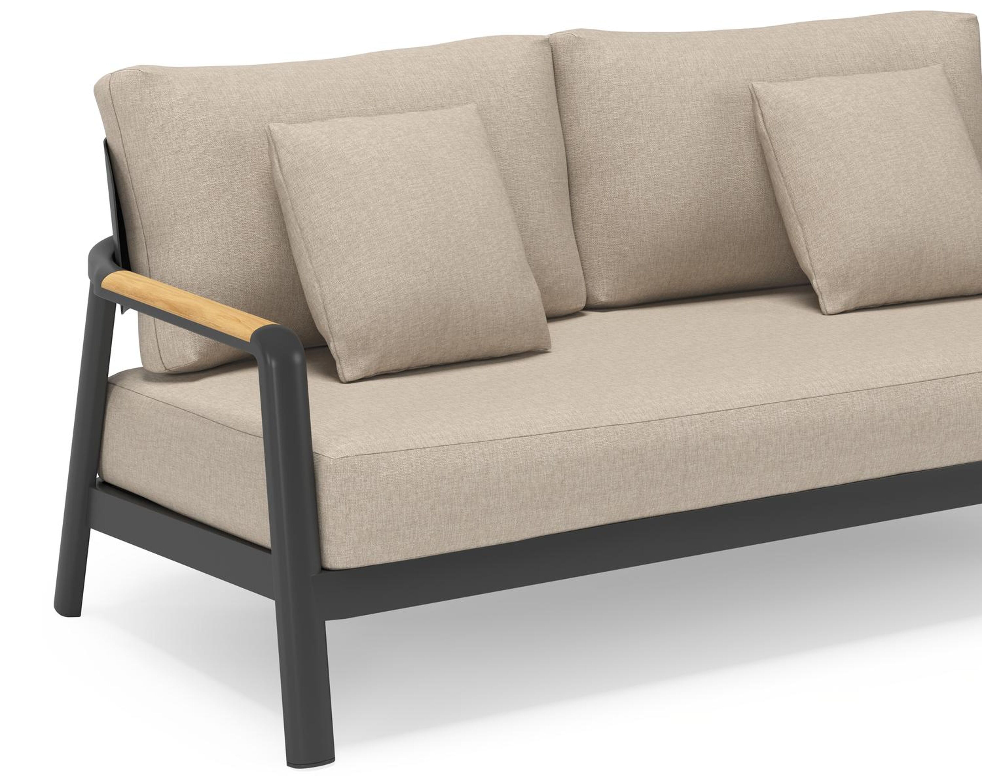 Salamanca loungebank 2-zit in zwart aluminium en teak met desert weather+ softtouch kussen