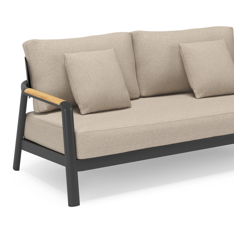 Salamanca loungebank 2-zit in zwart aluminium en teak met desert weather+ softtouch kussen