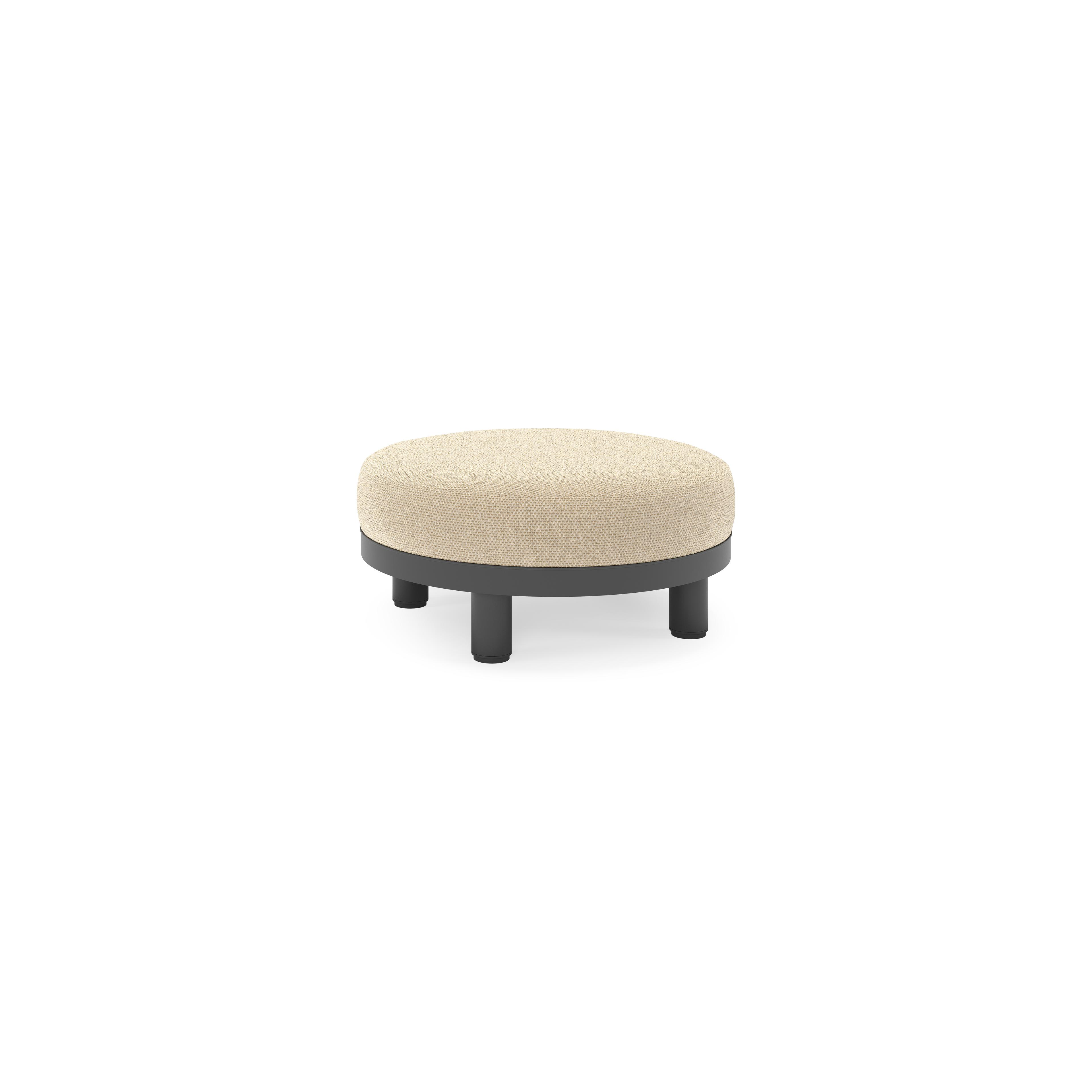 Salon de jardin pouf Donato en aluminium noir et coussins en all Weather cosytica Althea Camel